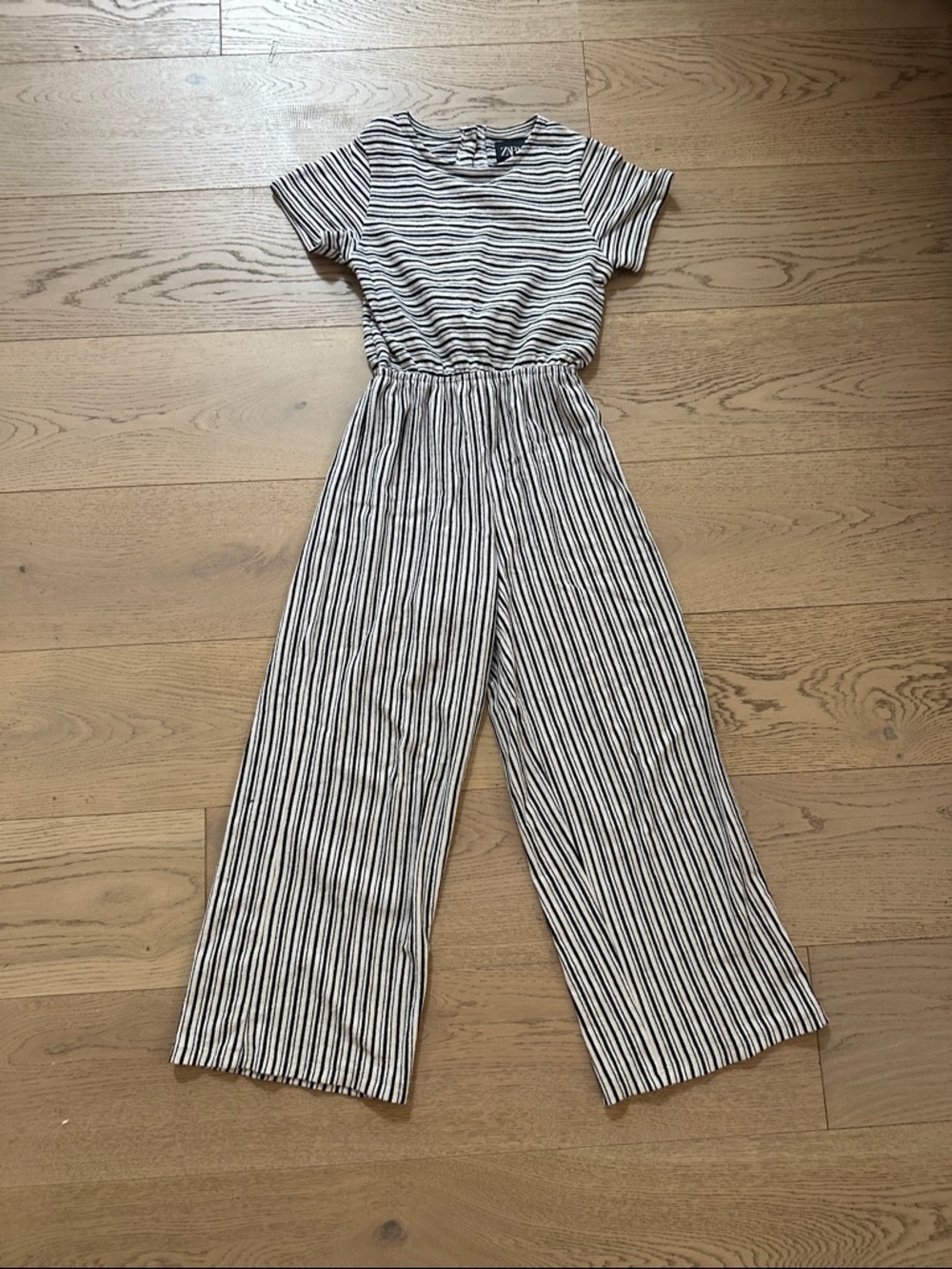 Girls Black & White Striped Short-Sleeve Jumpsuit Jersey